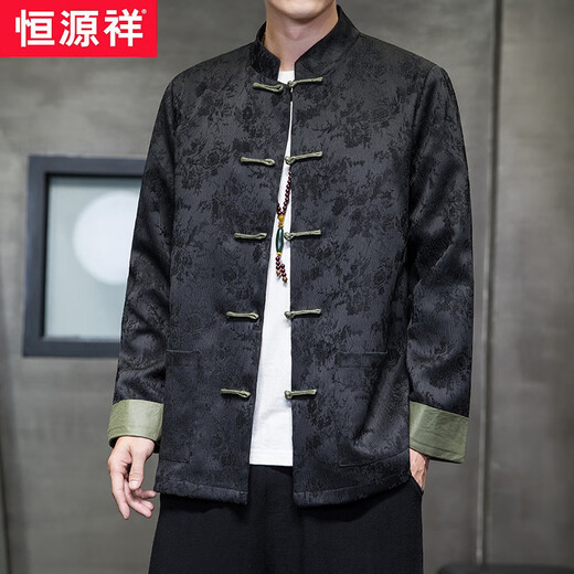 恒源祥新中式唐装男中国风秋冬季长袖茄克复古盘扣汉服宽松大码男士外套 Y757黄色 M码推荐100-120斤