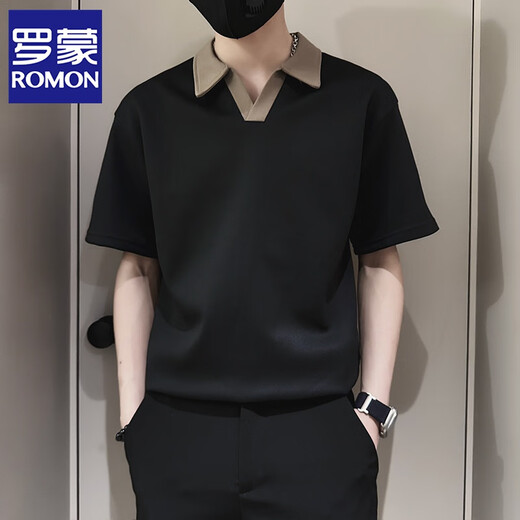 Romon Polo haut de gamme Shirt à manches courtes pour la marque de mode d'été masculine beau t-shirt à col en v contrasté 2024 Nouveau homme à manchettes d'été masculin XL Recommandé 135-145jin [Jin est égal à 0,5 kg]