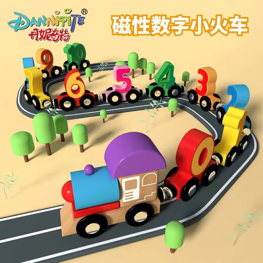 Coolfei para niños Magnético Train Magnético Asamblea Magnética Bebé 1-6 años Educación temprana Juguetes de trenes de iluminación 12 Números magnéticos de madera 0-10