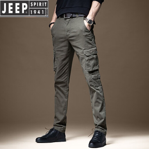 JEEP SPIRIT overalls men's 2025 new slim fit casual pants men's multi-pocket special training pants Korean style trendy paratrooper pants overalls quality 680 black 32 (waist 2 feet 5)