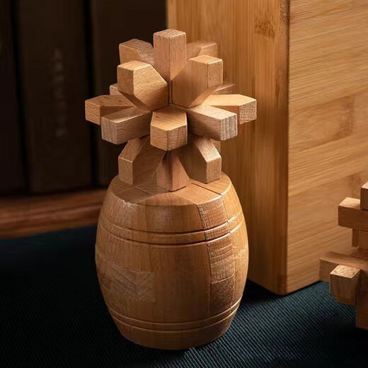 Liuxia Luban Lock 10-15 Jahre altes Set von Kongming-Lock-Buche-Leichen- und Zapfenentwicklung intellektuelles Spielzeug pädagogischer Kinder und Studenten [High-End-Geschenk] Holzbox D.