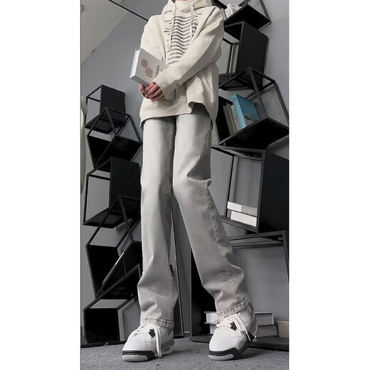 Chaohandu neuer Stil 2024 Zement Rauchgrau Schlanke Jeans für Männer und Frauen für Herbst Dünne amerikanische High-T-T-Hose G841 Cement Grey 3xl 160-175jin [Jin gleich 0,5 kg]