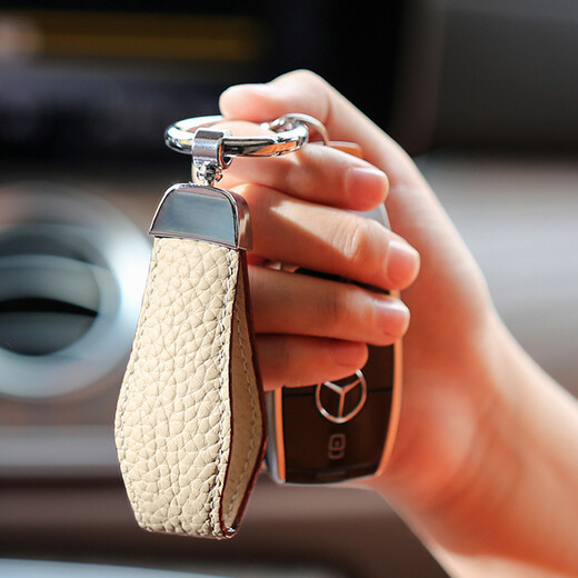 Suitbang (suitbang) top layer cowhide car keychain high-end genuine leather key rope ring ring creative men and women leather lanyard car keychain cowhide keychain-Aima orange (with horseshoe buckle)