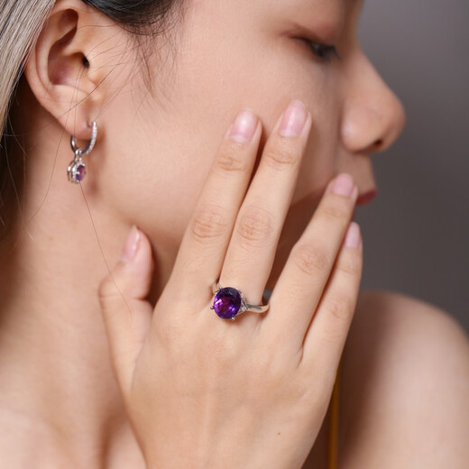 GEM STONE KING 4.61 carat amethyst diamond 925 silver colored gemstone ring ins fashion gift for girlfriend Chinese Valentine's Day gift US No. 8