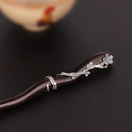 Su Shiliu 925 silver sandalwood hairpin hairpin retro cheongsam new Chinese style headwear female birthday gift for wife and girlfriend plum blossom ebony hairpin