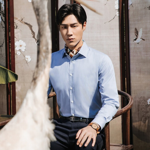 Youngor shirt men's autumn and winter young men's casual formal warm long-sleeved shirt VLBN129830FFA dark blue 40