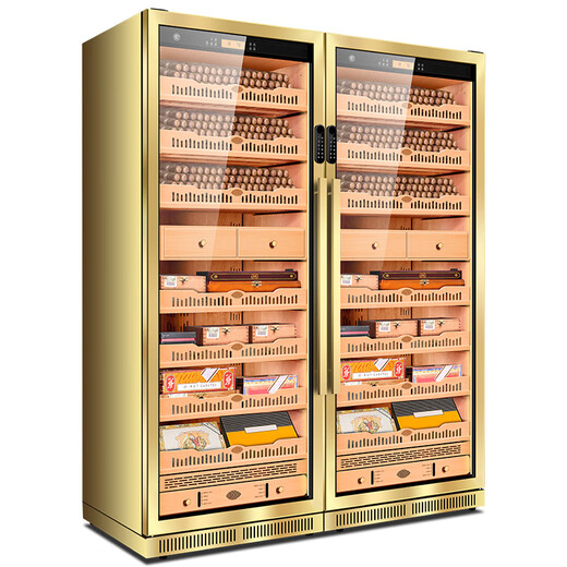 CIGARLOONG 275C cigar cabinet, constant temperature and humidity cabinet, air-cooled, ammonia-free and alcohol-curing Spanish cedar wood shelf, large-capacity embedded WiFi intelligent control compressor cigarette cabinet with fingerprint lock, rose gold cigar model, clean ammonia + WiFi + fingerprint lock