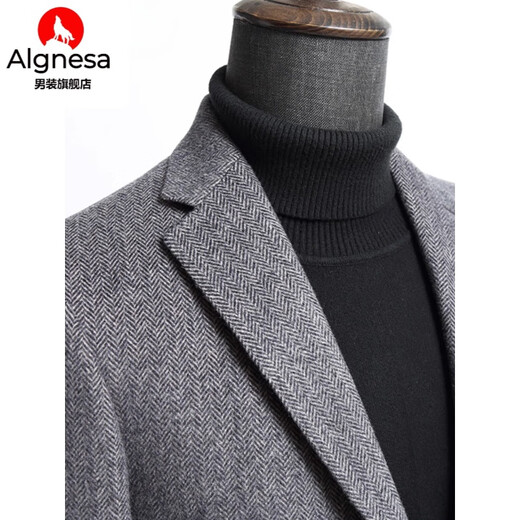 AIGNESA autumn and winter high-end wool suit men's herringbone wool casual suit tweed slim single suit woolen top jacket herringbone gray 190/104XXXL