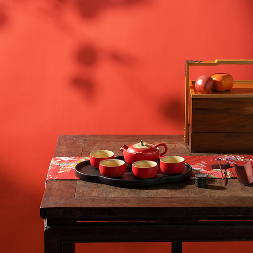 Wanqiantang (Edenus) high-end tea set Kung Fu tea set ceramic fruit tea set persimmon teapot tea tray tea cup everything goes well