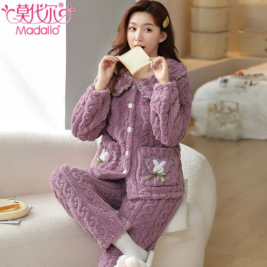 Pajama de invierno modal para mujeres Velvet Coral Velvet Calidez Lapas de terciopelo enhorabuena para mujeres puede usar ropa para el hogar trajes de dos piezas para invierno B683# Deep Purple Rabbit 2xl 140-160Jin [Jin equivale a 0.5 kg]