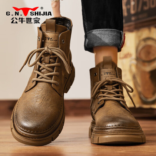 Bull Family Martin Boots Men's British Style British Spring y Autumn Retro Retro Old High-Top gruesas Botas Botas de trabajo para hombres Brown 42