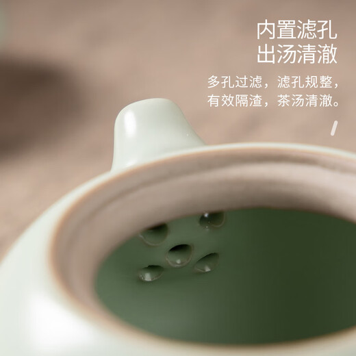 Haofeng 2025 new Ru kiln complete tea set set for household solid wood tea tray, teapot, tea cup, office gift