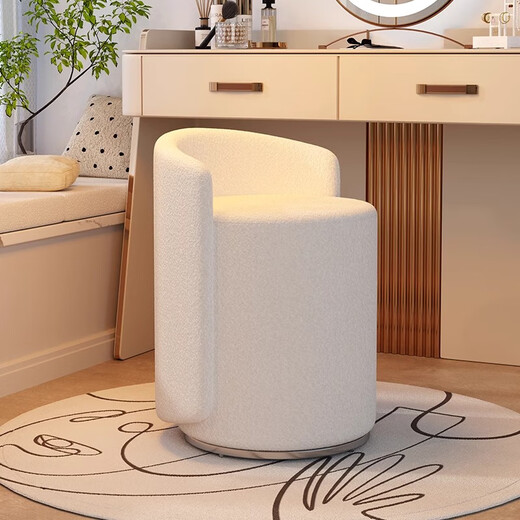 Qili makeup stool backrest, high-end dressing table stool, light luxury round stool, soft bag, simple makeup chair for bedroom, swivel stool, dark and light gray, premium PU leather, no rotation