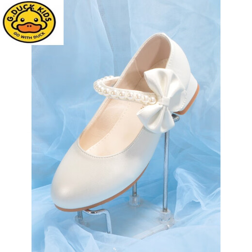 G.duck white leather shoes for girls, princess shoes, elementary school students' dress, chorus performance shoes, soft sole spring and autumn children's high-heeled women's shoes 1062, size 33, inner length 20.5 cm