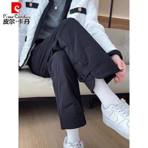 Pierre Cardin cotton trousers for women, winter 2026 new style outer wear, fashionable high-waisted windproof, cold-proof and warm straight workwear down cotton trousers, beige M 80-100Jin Jin is equal to 0.5 kg