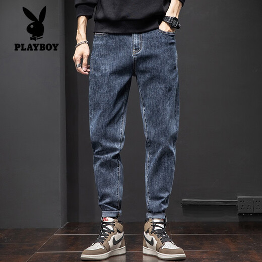 Playboy Jeans Men's Spring and Autumn Style Fashion Brand Loose Conical Harem Pants 2023 Autumn Stretch Straight Casual Long Pants 6621 Blue 29