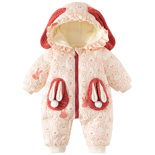 班喜迪婴儿衣服秋冬装女宝宝连体衣加绒夹棉拜年服加厚小月龄哈衣爬服冬