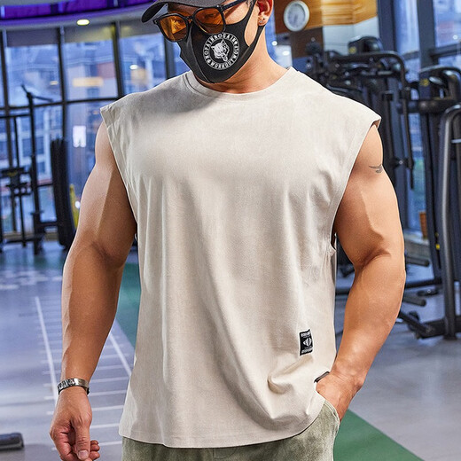 Lutielang sleeveless sports T-shirt fitness vest muscle training men's loose running vest quick-drying stretch and breathable fog blue M