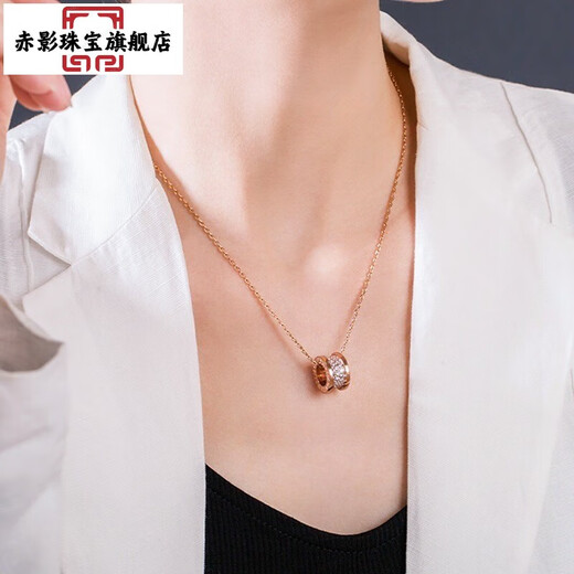 Chiying Biyun K gold small waist necklace for women AU750 color gold pendant clavicle chain Valentine's Day gift for girlfriend... 18K gold interlocking necklace