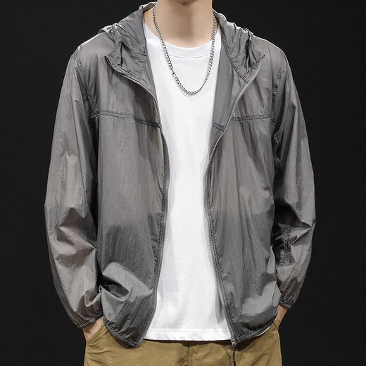 OLJ International first-line big-name ice silk sun protection jacket for men in summer thin coat loose anti-UV large size fishing suit with gray L 130-145Jin Jin is equal to 0.5 kg