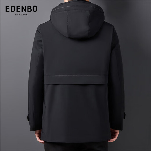 Edenbo down jacket men's warm mid-length hooded winter windproof thick coat black 180/96A (2XL)