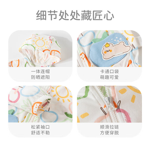 欢喜小熊6个月-3岁婴儿外套女宝宝夏季薄款纯棉连帽遮阳上衣男童衣服