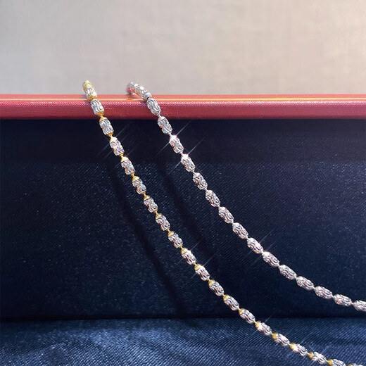 Fat Donglai's same Italian 18k gold-plated necklace, silver diamond chain, 18K gold chain, platinum plain chain for women, imported technical long style - white and yellow 60cm (24 inches)