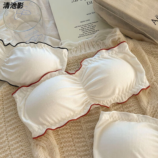 Qingchiying (QINGCHIYING) beautiful back strapless underwear, non-slip, small breasts for students, gathering, traceless, anti-exposure, anti-falling, invisible, slim, thin tube top, black + white M recommended 100-125Jin Jin equals 0.5kg