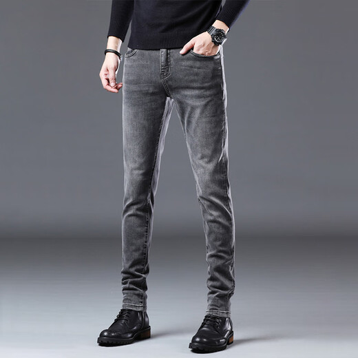 
JEEP SPIRIT jeans men's new slim-fitting trousers for youth stretch casual pants trendy versatile trousers QQN-1049 gray 28