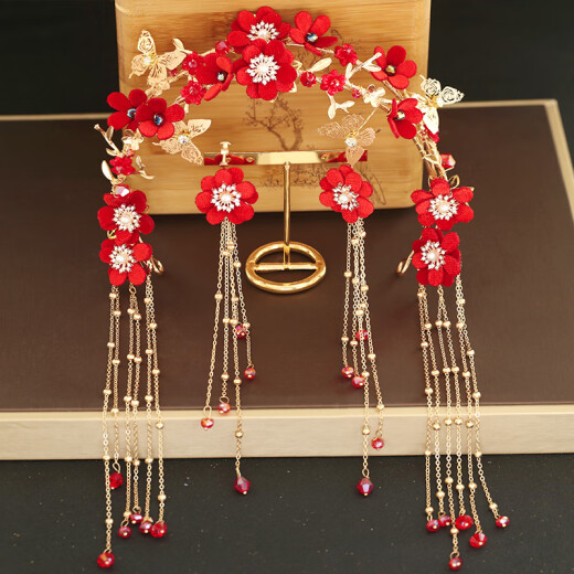 2023 New Bridal Headwear Wedding Red Wedding Dress Headband Set Korean Fairy Beauty Toast Clothing Accessories