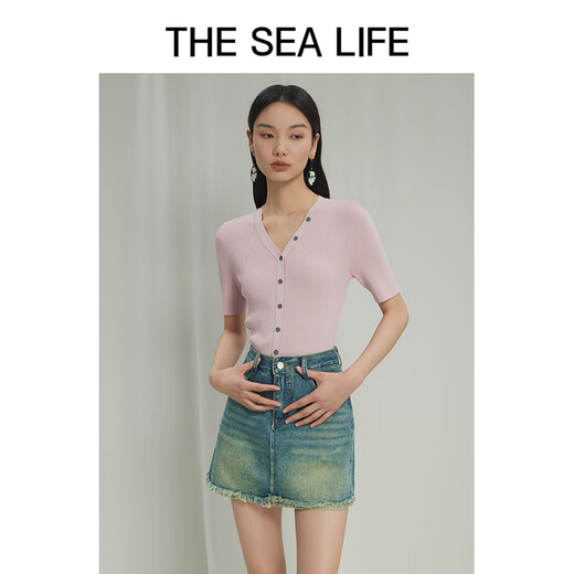 
THE SEA LIFE Ou Hai Yisheng Sweater Women's 24 summer new comfortable, versatile, breathable, smooth and light knitted sweater X15868 mustard yellow M