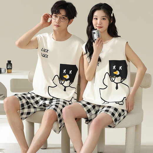 Arctic Velvet (Bejirog) reines Baumwollpajamas ein Mann und eine Frau Sommerweste ärmellose Cartoon lässig Sommerdünn Home -Kleidung Set 723 Paar [reines Baumwoll] Weibliche xxl + männlich 3xl