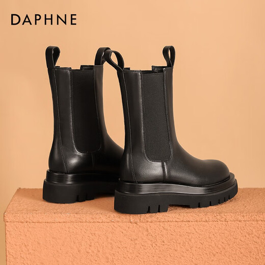 Daphne Boots Martin Boots for Women Plus Fleece 2024 Botas de chimenea de otoño e invierno para mujeres Botas Británicas de Mid Tube Chelsea Women's Black (altura del tacón de metro medio) 38