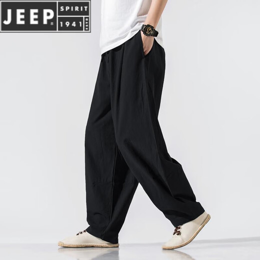 JEEP SPIRIT2023春夏季新款棉麻男装休闲灯笼裤中国风亚麻布居士服禅意长裤子 藏青色(930) XL 【参考体重135-150斤】