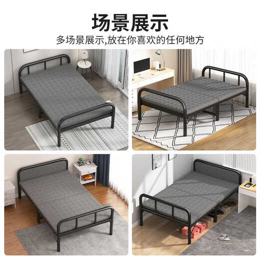 Klappbett für Haus Mittagspause ein Bett Büro Nickerchen Campbett Verstärktes Eisenregalbett Einfache Begleitbett verdickte runde Röhrchen-Schwarz-Rack 100 cm