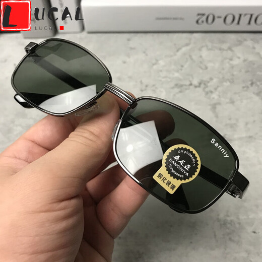 LUCALY sunglasses for driving, tempered glass lens sunglasses for men, drivers, square eyes, driving, fishing glasses, women's sunglasses, men's fashion, gold frame tea pieces (high-definition tempered glass) + mirror case, mirror bag, mirror cloth