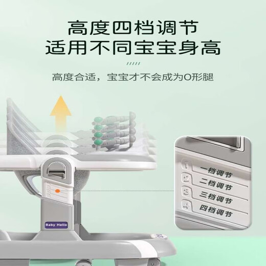 hopkids学步车防o型腿婴儿多功能防侧翻宝宝可坐推助步车学步车 薄荷绿旗舰款-音乐+推杆+脚垫