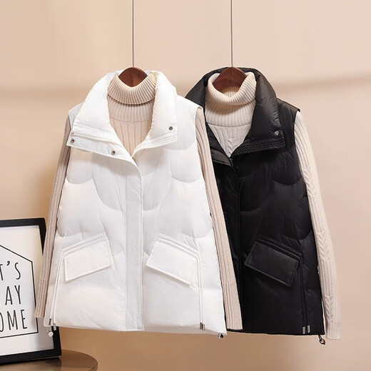 Duck Down Jacket Vest Women's Short Outer Wear Winter New Style Stand Collar Fashion Korean Style Vest Jacket Black S
