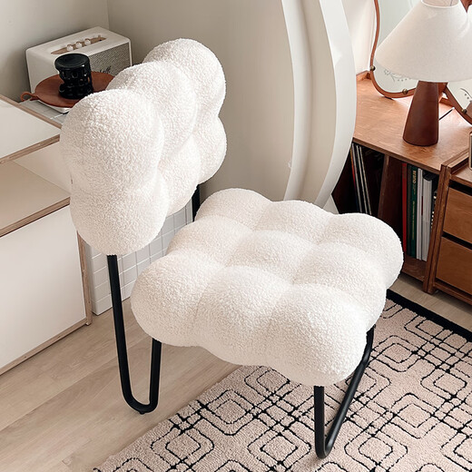Feifanyaju Makeup Chair Makeup Stool Bedroom Cream Style Makeup Chair Dining Chair Dressing Table Stool Light Luxury Girls Bedroom Internet Celebrity in Milky White Lamb Velvet Bubble Chair