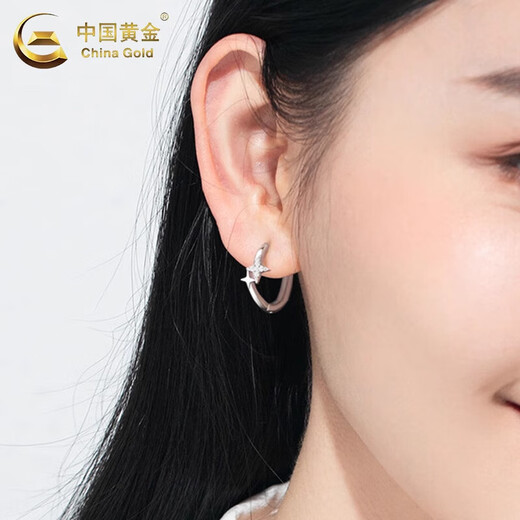 China Gold (CHINA GOLD) pt950 platinum star earrings for women, platinum earrings, ear piercing earrings, Valentine's Day birthday gift for girlfriend, platinum star earrings, about 2.2g
