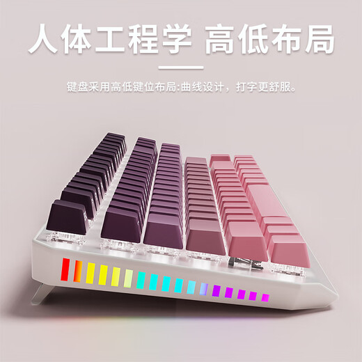 前行者（EWEADN）TK870无线蓝牙机械键盘鼠标套装有线三模可选黑莓侧刻高颜值客制化办公游戏电脑笔记本平板iPad用 银白正刻87键白光【有线键盘】 茶轴【办公码字】