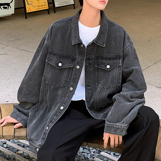 Baiqueting Denim Jacke Herren 2025 Spring Neue Denim Jacke Herren American High Street Trendy Brand Lose Arbeit Retro Jacke XH-683 Gelb Schlamm M.