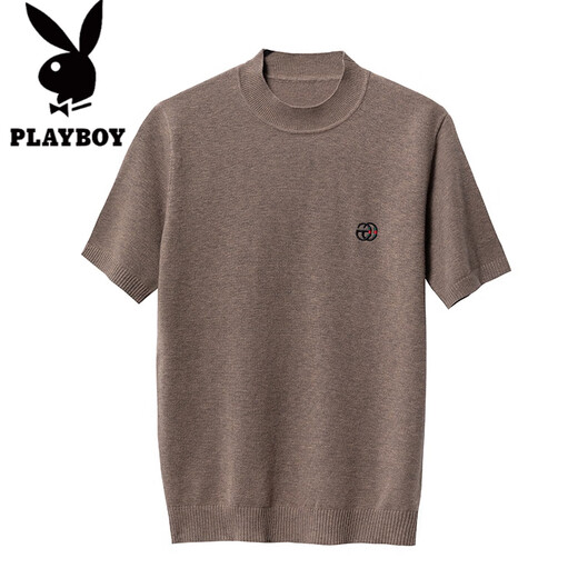 Playboy (Playboy) 100 Cardigan Camiseta de manga corta Camiseta redonda de cuello redonda, suéter de mimbrez de otoño e invierno Séter de mimbrequea de manteosa 12121 Camel oscuro lana de manga corta L 175/115 [sugerido 140-155Jin [Jin equivale a 0.5 kg]]]