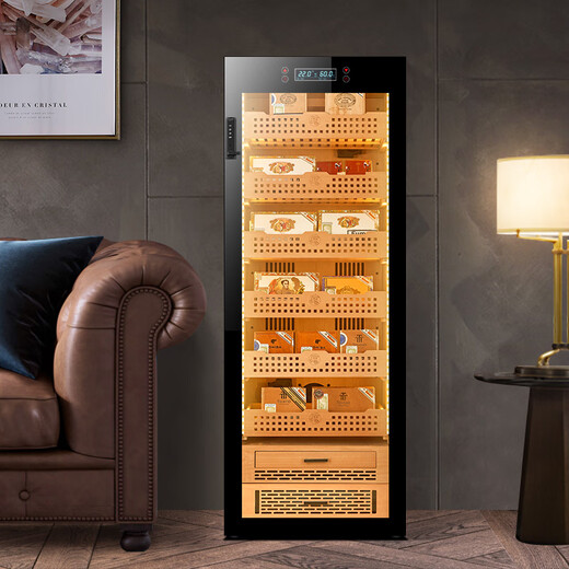 Cigar humidor constant temperature and humidity cigar humidifier household naked box maintenance compressor air-cooled humidity control red wine tea large capacity ammonia removal six-layer cedar wood liner + WIFI + password lock 1.6 meters