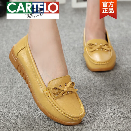 Cartelo Flat Women's Shoes. Cuir Soft Sole Breatchable Mother Chaussures Chaussures célibataires pour femmes Chaussures de bœuf de grande taille Sole Sole Casual Enceinte Women's Chaussures 6629 Grey Hollow 39
