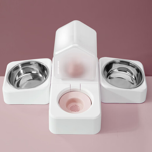 Nervous Cat Cat Bowl Ceramic Double Bowl Food Bowl Cat Drinking Bowl Dog Bowl Protects Cervical Vertebral Automatic Drinking Pet Supplies Anti-Tip Girl Powder Stainless Steel Three Bowls Anti-Tip, Does Not Wet Mouth, Universal for Cats and Dogs