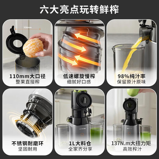 九阳原汁机家用榨汁机 汁渣分离全自动多功能果汁机冷压慢炸DIY冰淇淋机免切整果鲜榨果蔬【国家补贴】 【110mm超大口径】LZ868