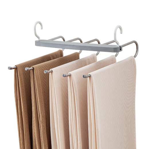 Bailu folding trouser rack multi-functional multi-layer trouser hanger household magic seamless trouser clip wardrobe storage artifact trouser hanger 5-layer trouser rack [Versatile Gray]