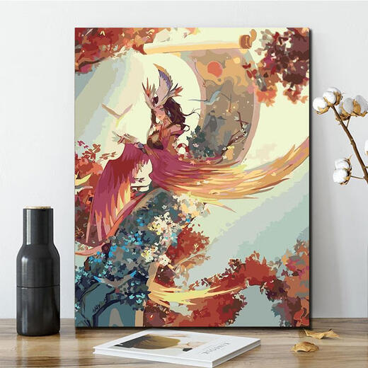 山头林村梵想diy数字油画定制卧室古风动漫手工填色画油彩装饰画 半面妆萧 GX2589 60*75订好内框 高清淡彩画板+颜