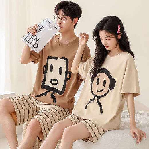 Arctic Velvet (Bejirog) reines Baumwollpajamas im Sommer im Sommer ein Mann und eine Frau kurzärmelige Hose Pullover Cartoon Freizeitkleidung Anzug 686 Paare [reines Baumwoll] 2xl weibliche M+ Männer